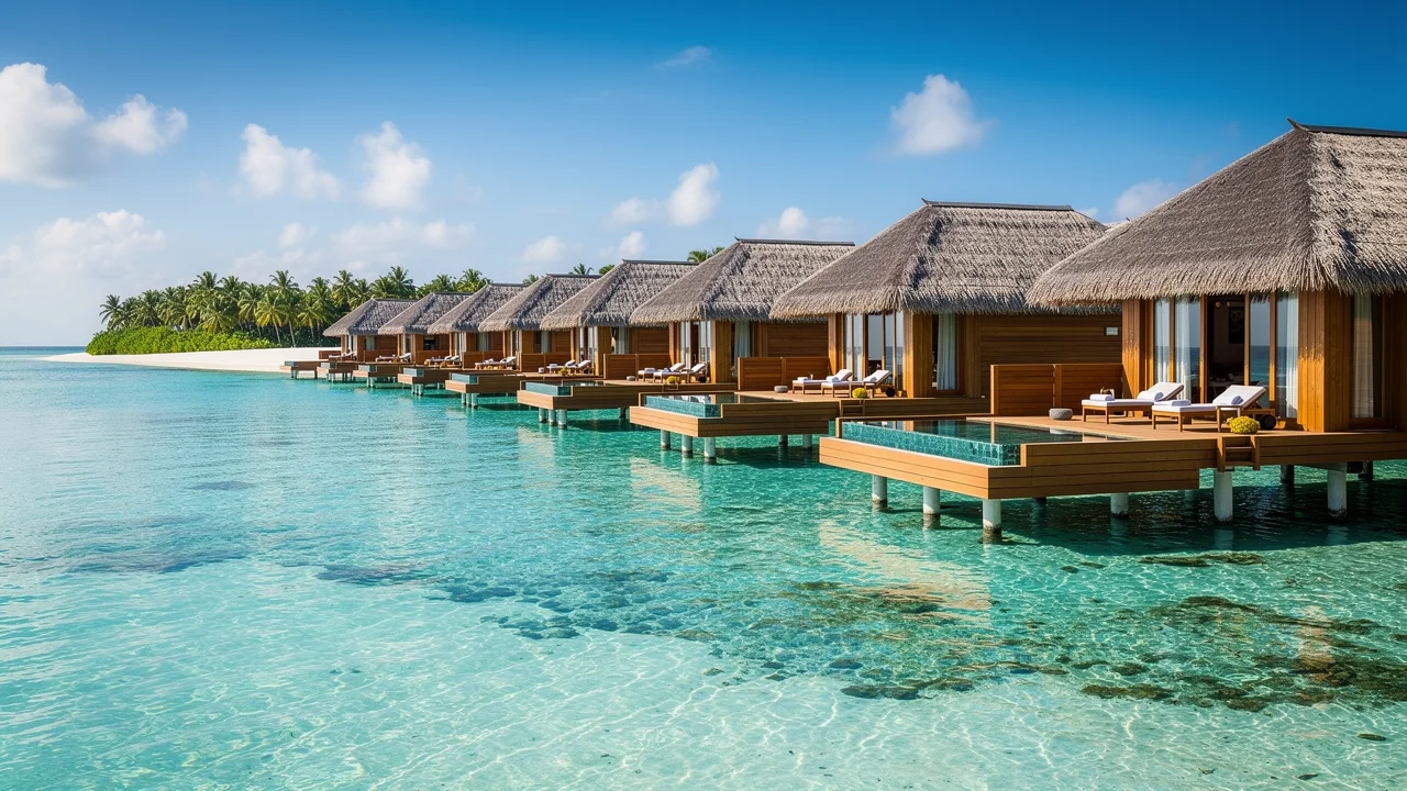Overwater villas and a calm lagoon in the Maldives